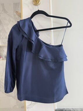 J.Crew Silk Women's Navy One-Shoulder Ruffle Top